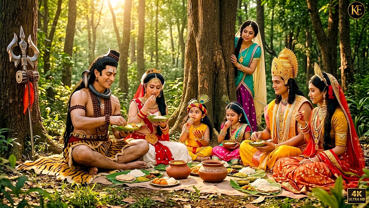 देवी-देवताओं संग भोजन करता देख बाल कान्हा-राधा पर मैया रह गई हैरान
