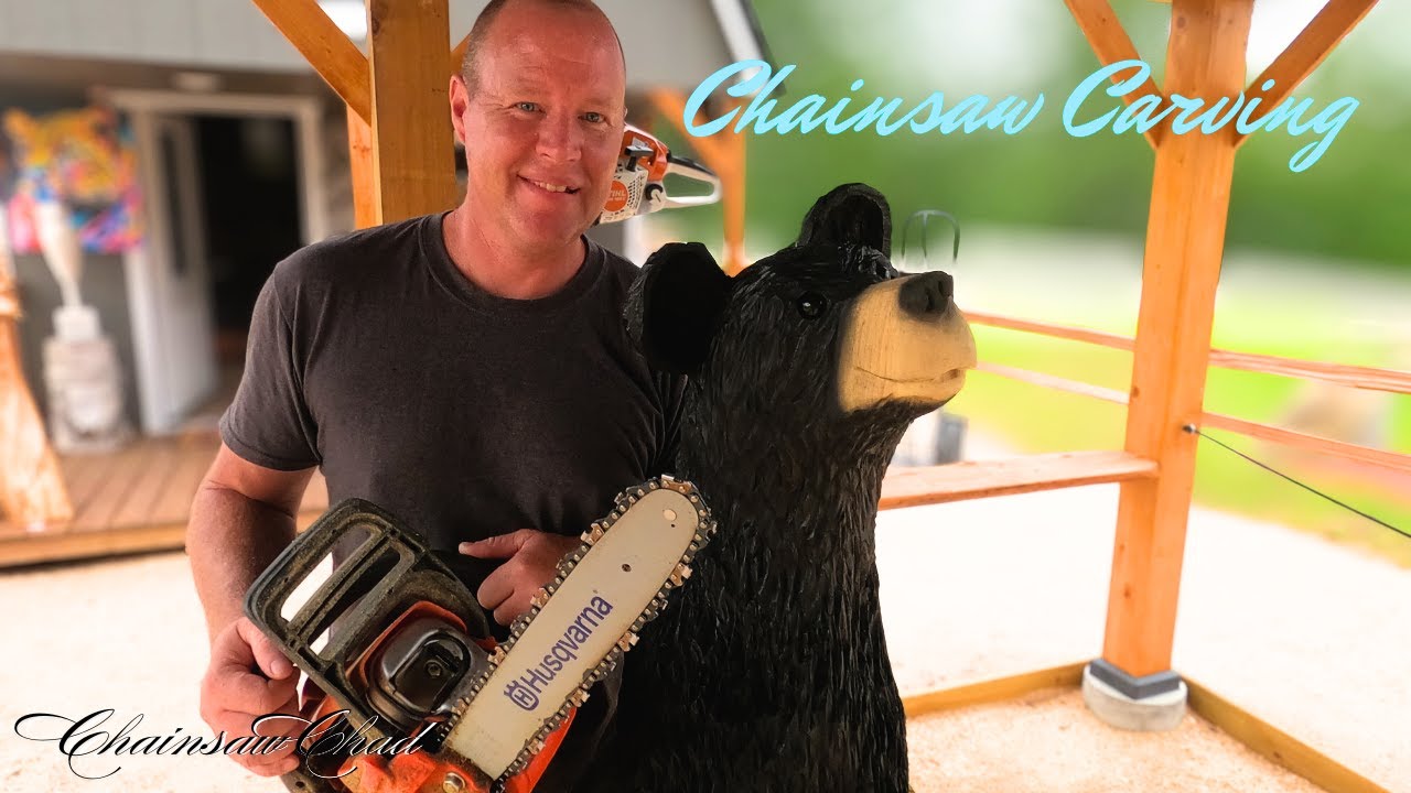 Chainsaw Carving a BEAR!! An AMAZING transformation from Log to Art!