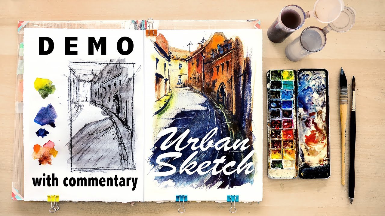 URBAN SKETCH Watercolor DEMO. Painting Light & Shadows.