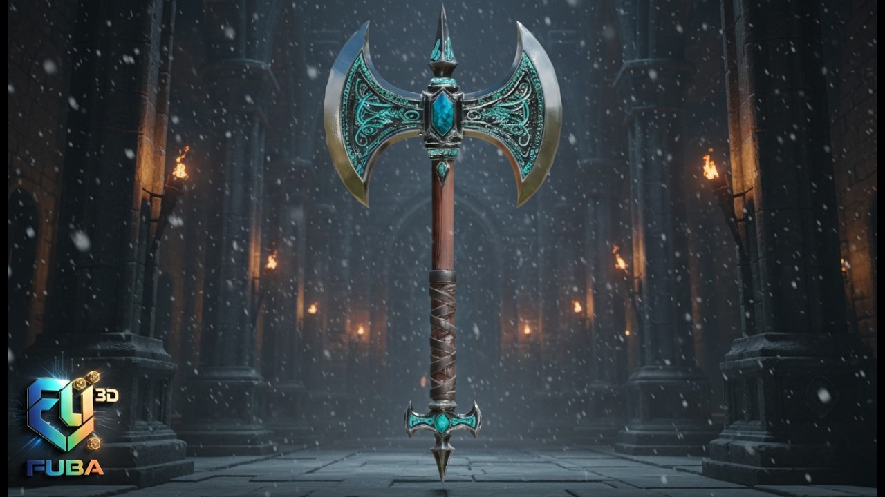 Dark Emerald Guardian Axe - LowPoly Fantasy Weapon 3D Model
