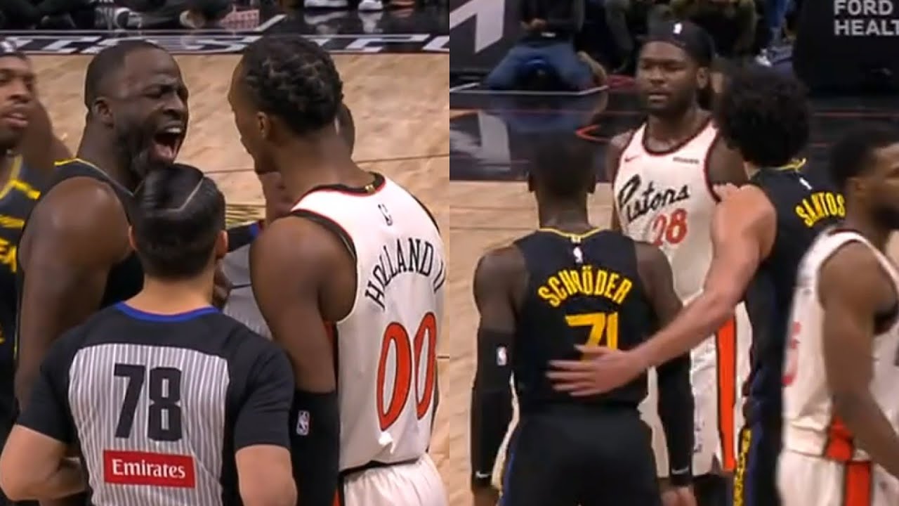 Isaiah Stewart shoves Dennis Schroder while Draymond has words with Ron Holland 👀
