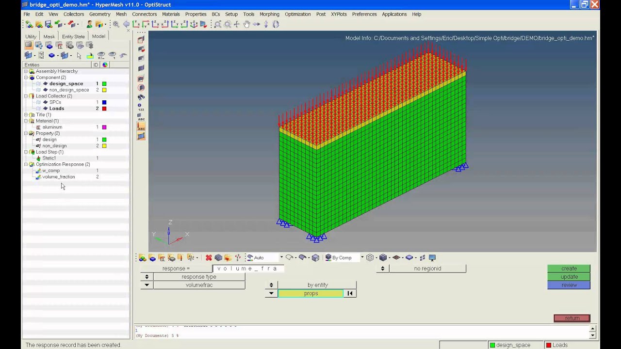 Topology Optimization setup demonstration in HyperMesh 11.0