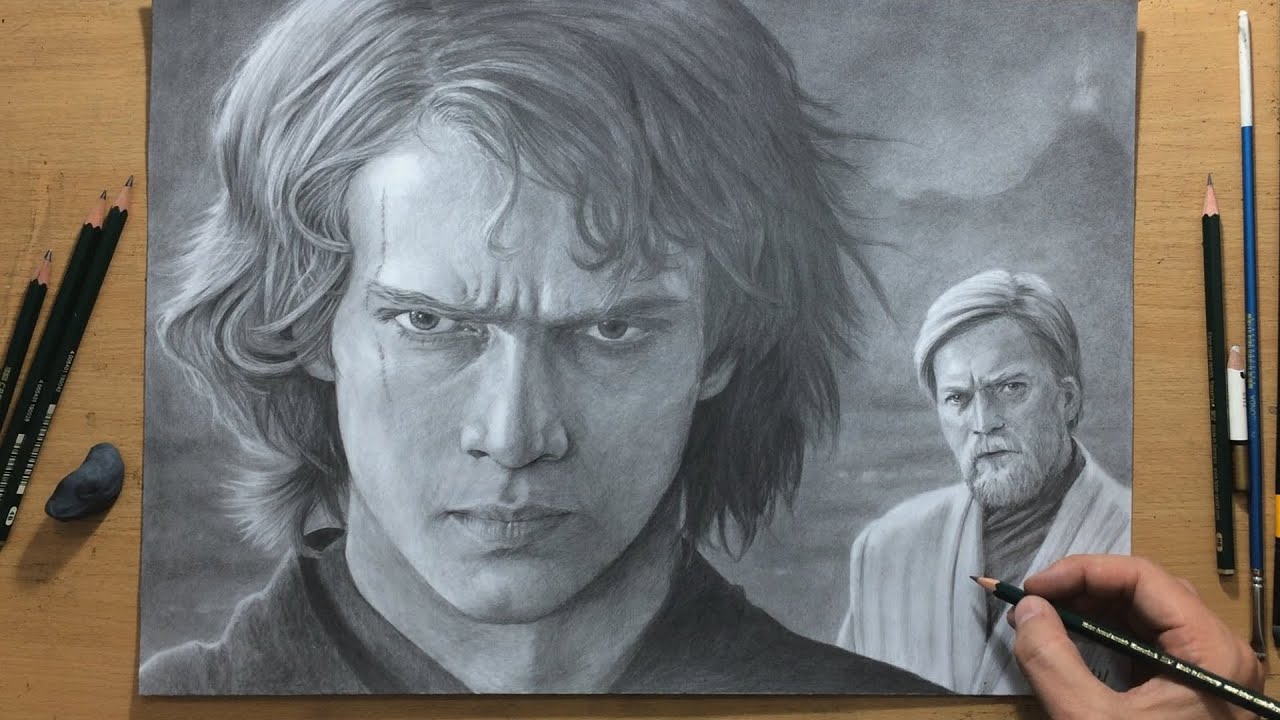 Graphite Pencil Drawing of Anakin and Obi-Wan