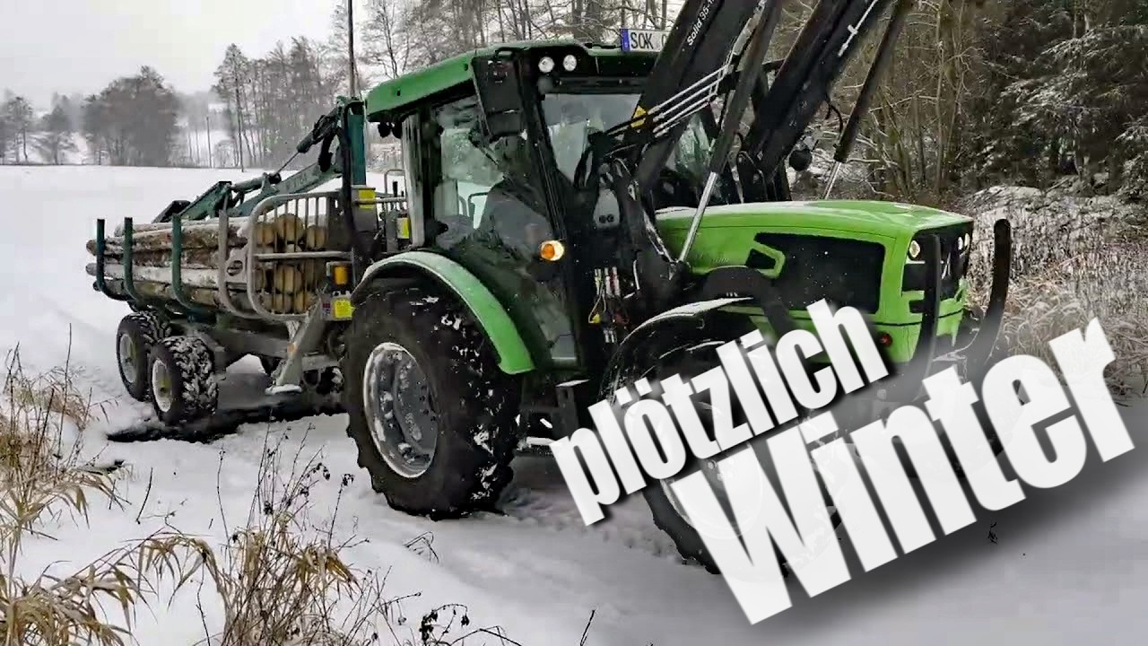 Wintereinbruch ! Waldarbeit mit Rückewagen und Deutz im Schnee !
