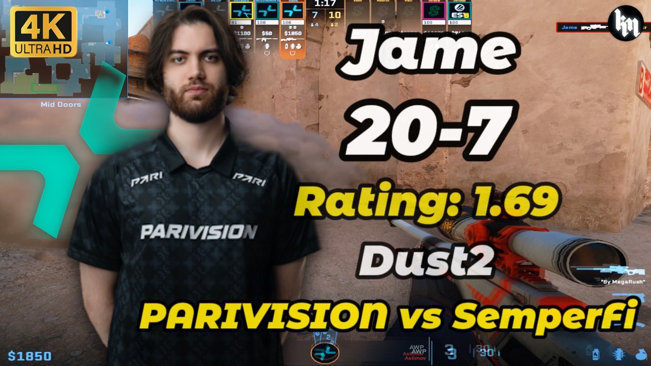 Jame (20-7) PARIVISION vs SemperFi (Dust2) | EPL Season 23 Stage 1 #cs2 #PARIVISION #Jame