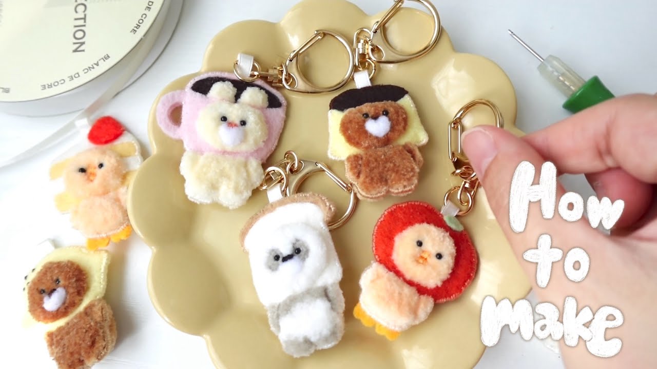 前も後ろもかわいい♡パンチニードルで作るキーホルダー🐣🍎｜Handmade Vlog｜フリーステッチングニードル