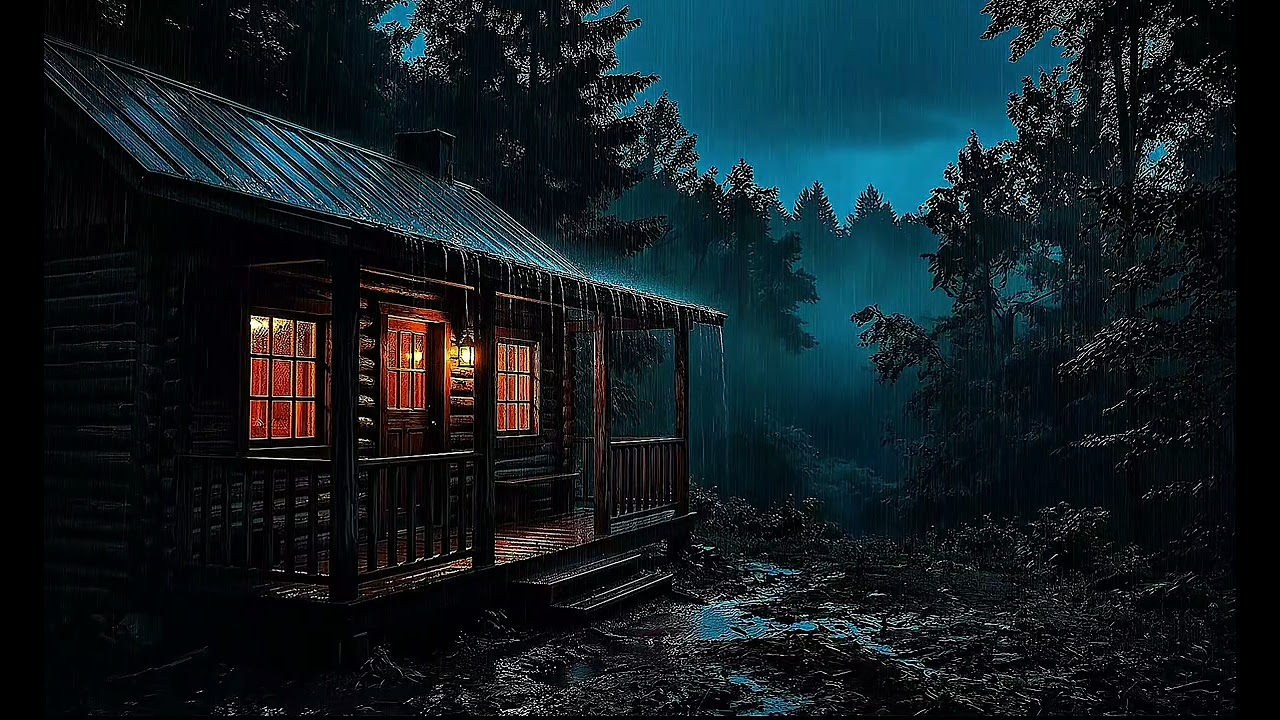 3 Hours of Cozy Cabin Rain at Night for Deep Sleep 🌧️ Heavy Rain on Wooden Roof#DeepSleep#cabinrain 