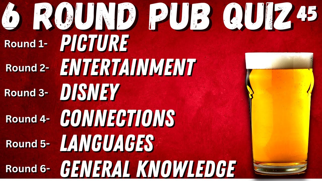 Virtual Pub Quiz 6 Rounds: Picture, Entertainment, Disney , Languages and General Knowledge No45