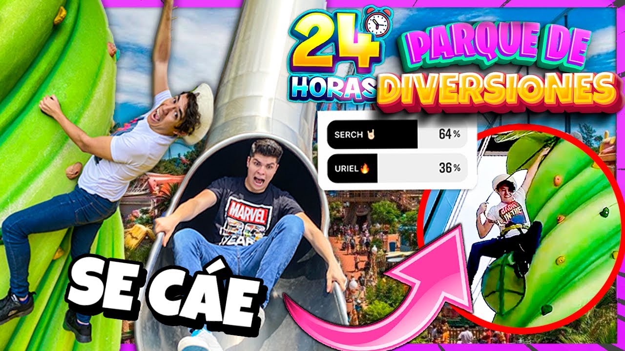 24 HORAS EN UN PARQUE DE DIVERSIONES || NUESTROS SEGUIDORES DECIDEN NUESTRO DÍA || Serch y Uriel
