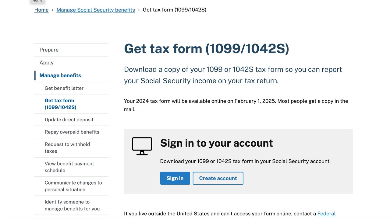 How do I obtain my Social Security 1099 form (SSA-1099)?