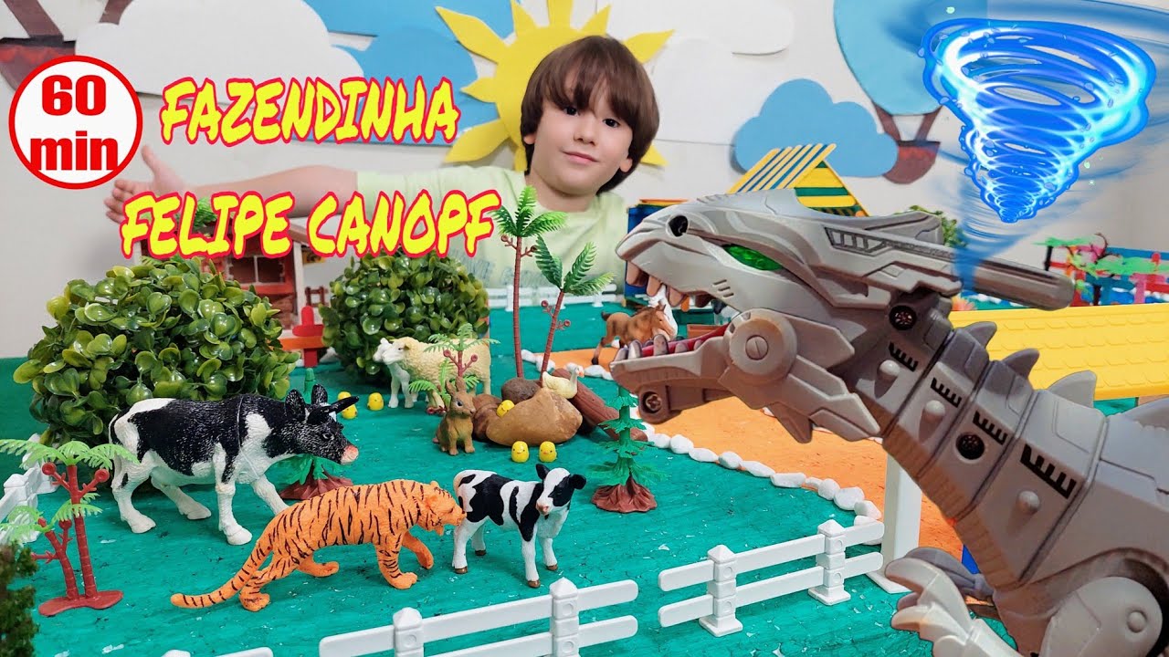 Fazendinha do Felipe Canopf - Uma Hora de Vídeos Divertidos! Boi Cavalo dinossauro Trator - Toy Farm
