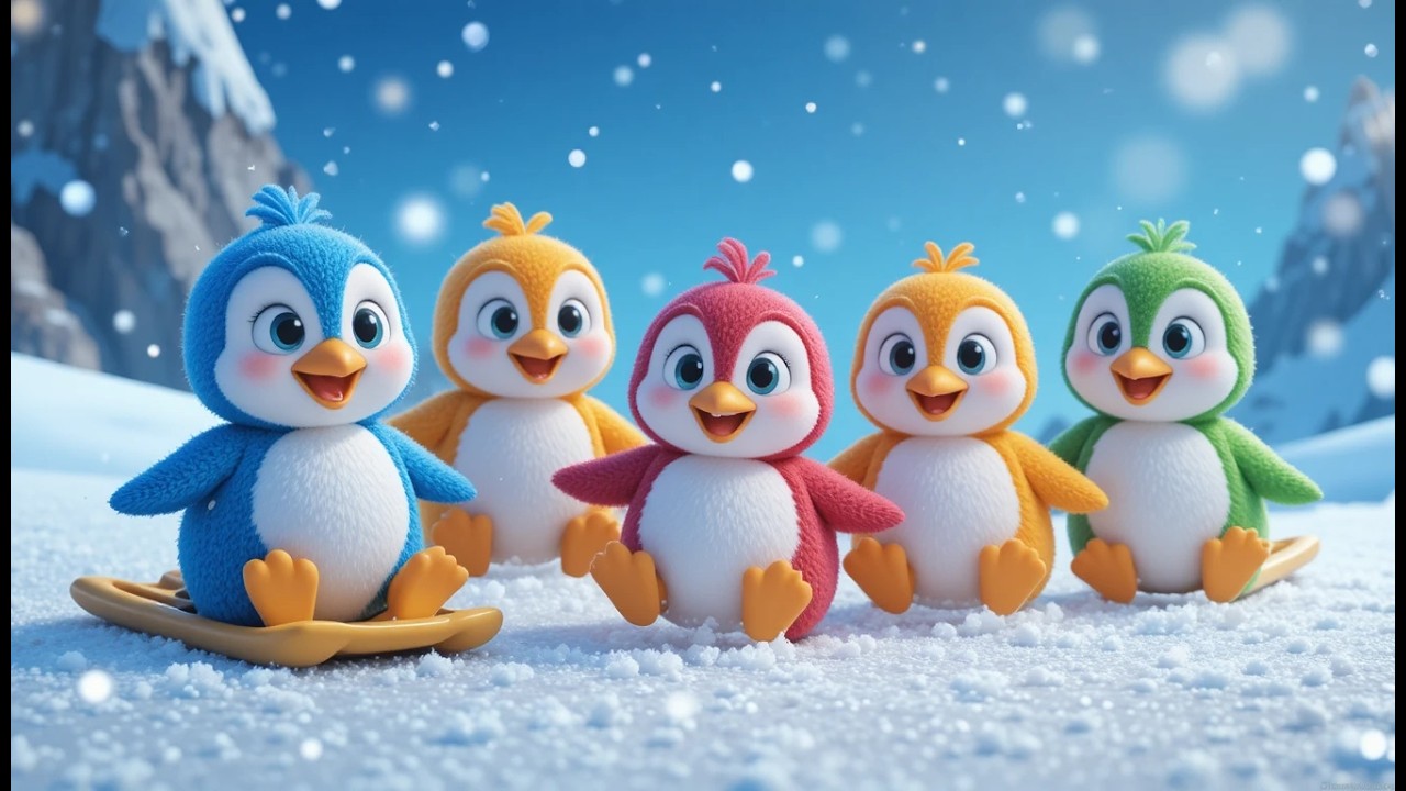 Five Little Penguins Slide Slide Slide | Winter Animal Songs & Counting for Kids