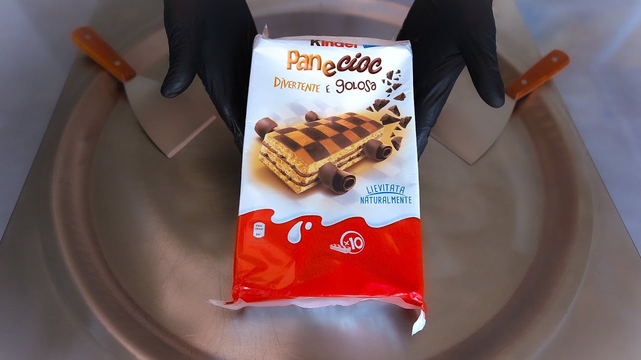 ASMR - Massive Kinder Cake Ice Cream Rolls | oddly satisfying Video with Kinder Chocolate Cake Food