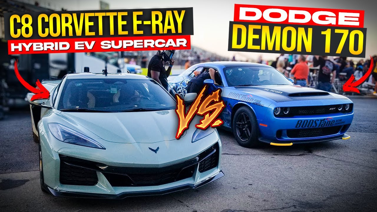 Dodge Demon 170 против C8 Corvette E Ray, дрэг-рейсинг на 1/4 мили | Muscle Car против Hybrid Sup...