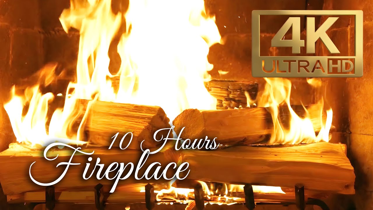 10 Hours Fireplace 🔥 Relaxing Crackling Fire Sounds (4K)