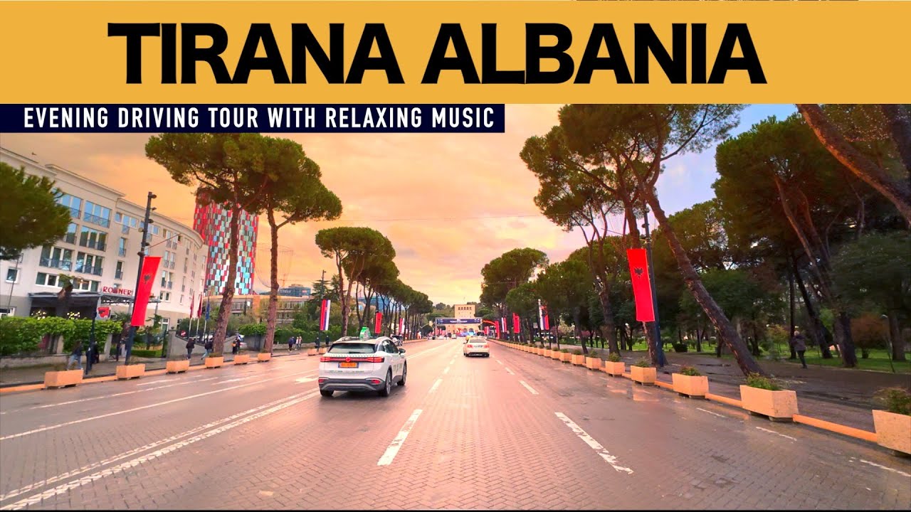 Tirana Albania, Relaxing Drive with Calming Music At Night 4K HDR