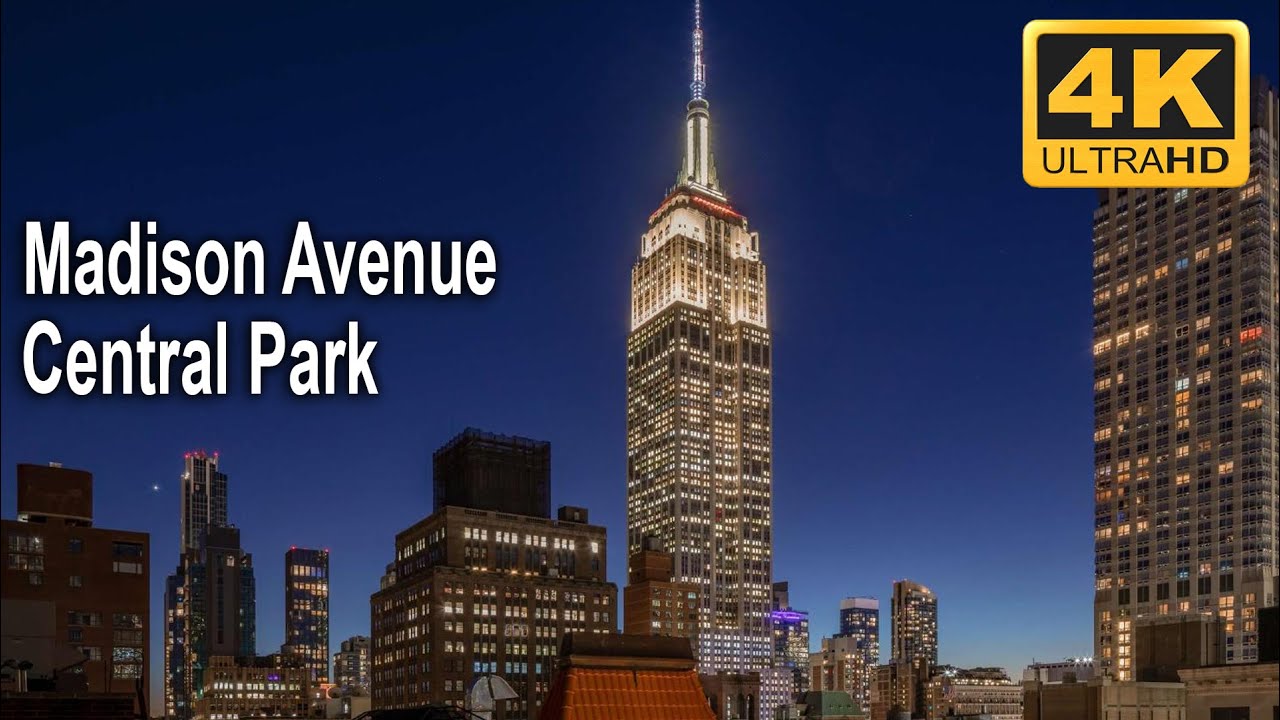 Walking in New York 4K - Madison Avenue to Central Park in the Night 4K