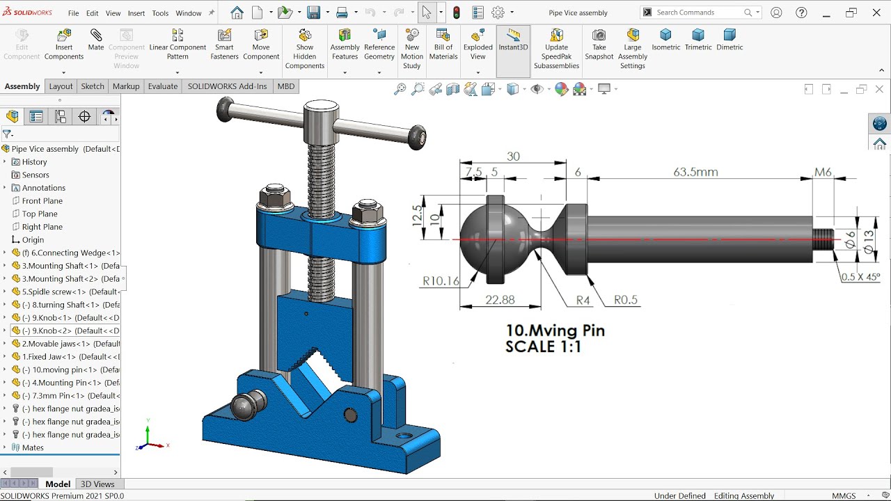 Проектирование трубных тисков в Solidworks 10. Подвижный штифт