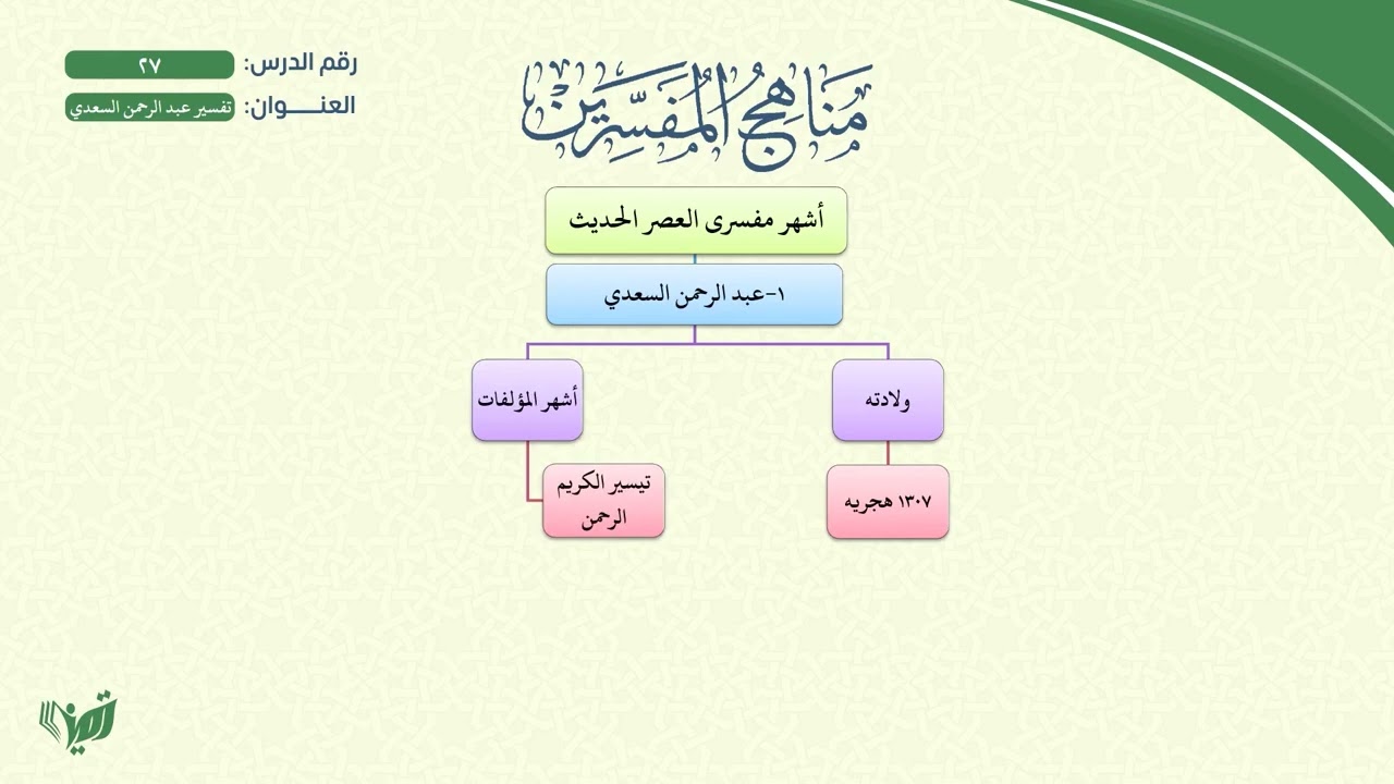 27- مناهج المفسرين (مشجر) | تفسير السعدي