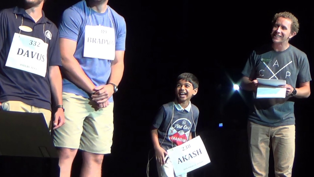 Akash Vukoti entertaining at the University of Texas at Tyler,  Pine Cove Camping Spelling Bee-2017