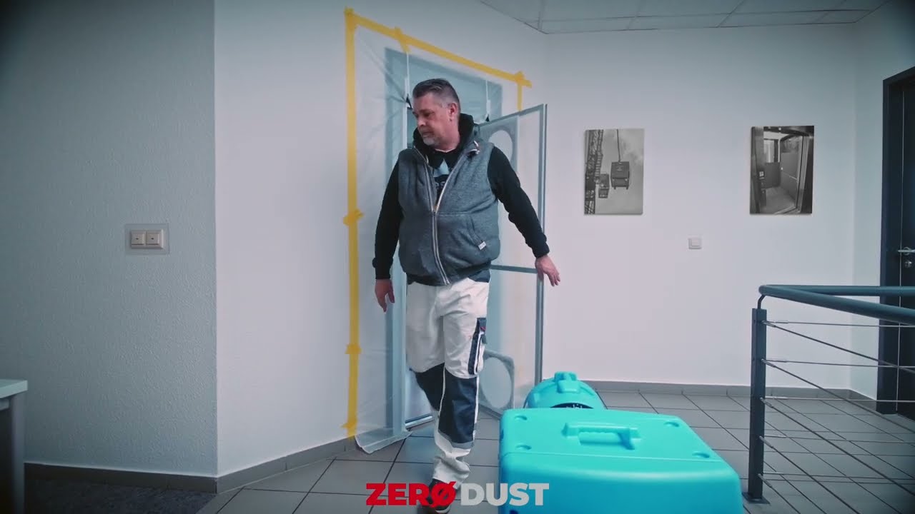 Staubschutz auf der Baustelle mit der ZERO DUST Automatische Pendel Staubschutztür in Profi Qualität