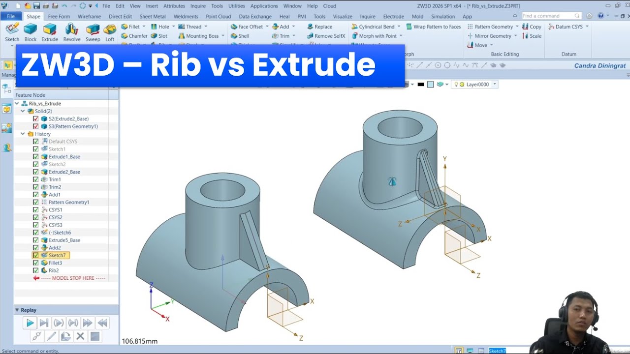 ZW3D - Rib vs Regular Extrude