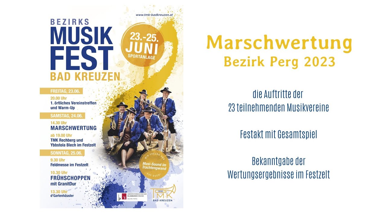 Marschwertung und Festakt beim Bezirksmusikfest des Bezirkes Perg in Bad Kreuzen 24.6.2023