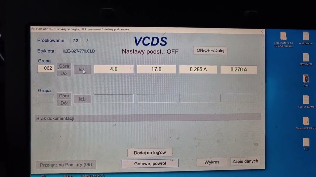 Adaptacja skrzyni biegów DQ250 02E przy pomcy VCDS, nastawy podstawowe
