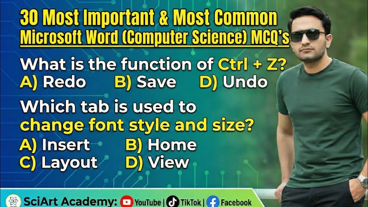 30 Most Important & Most Common Microsoft Word (Computer Science) MCQs || SciArt Academy