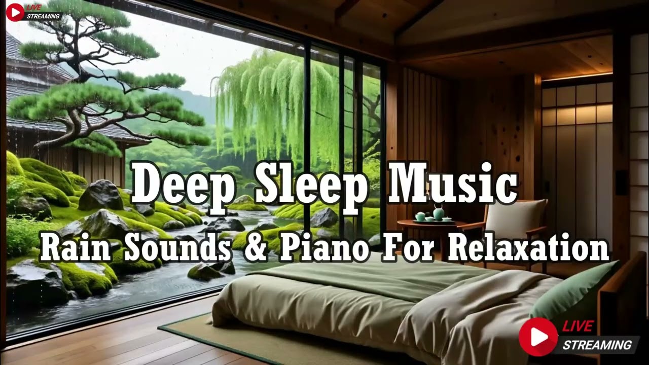 Relaxing Sleep Music with Rain Falling Outside the Warm Bedroom - Healing Music with Rain