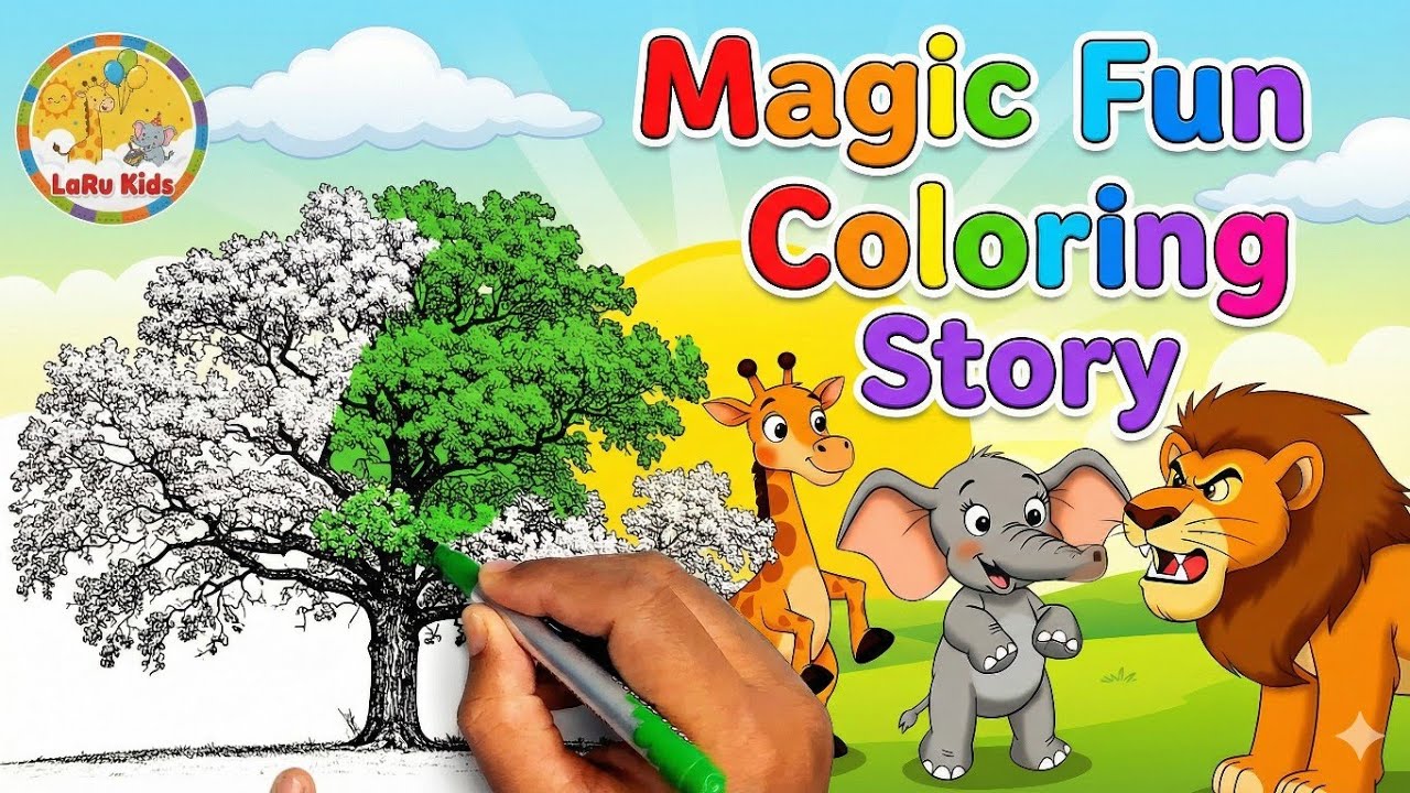 Magic Tree Drawing and Coloring | Fun with Lion and Elephant | Kids Love #kidsvideo #drawing 