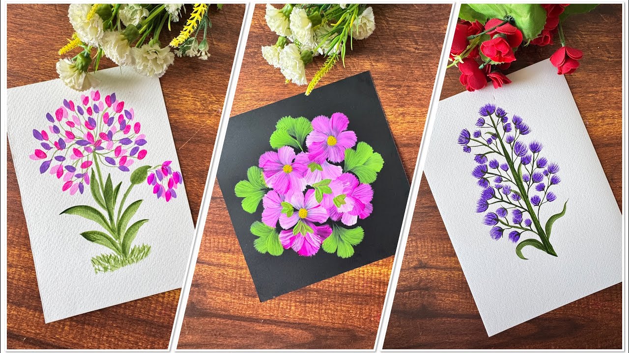 💫Beautiful one stroke flower art with amazing technique for everyone 🎨