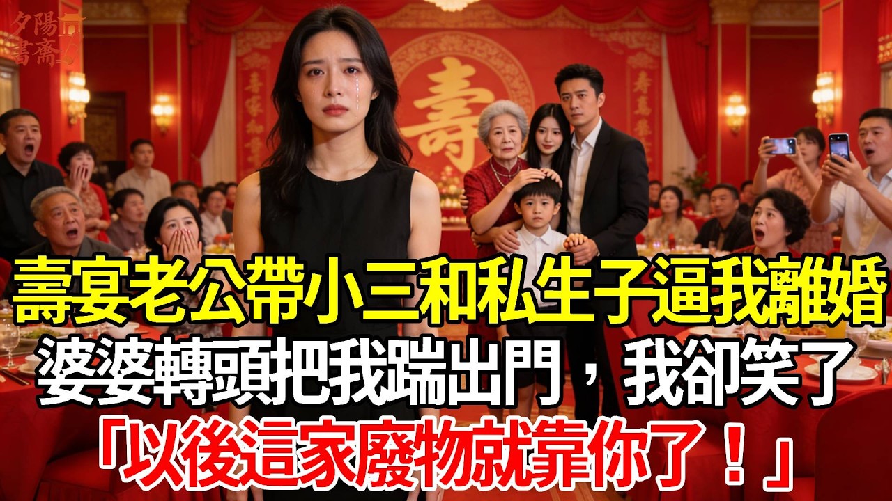 【優秀爽文】婆婆壽宴老公帶小三和私生子逼我離婚，婆婆鼓掌轉頭把我踹出門，我卻笑了「以後這家廢物就靠你了！」#情感故事 #生活經驗 #為人處世 #老年生活#故事