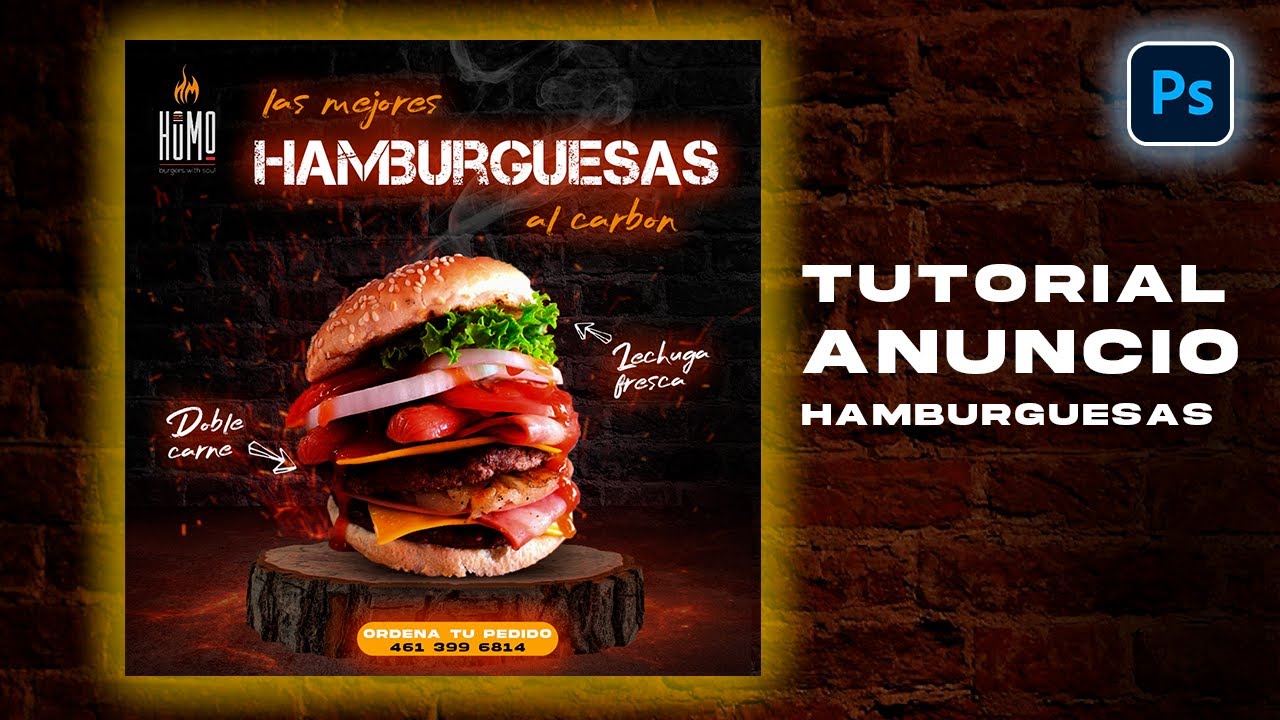 Anuncio Hamburguesa en Photoshop lll | #photoshop #redessociales #ads #anunciospublicitarios