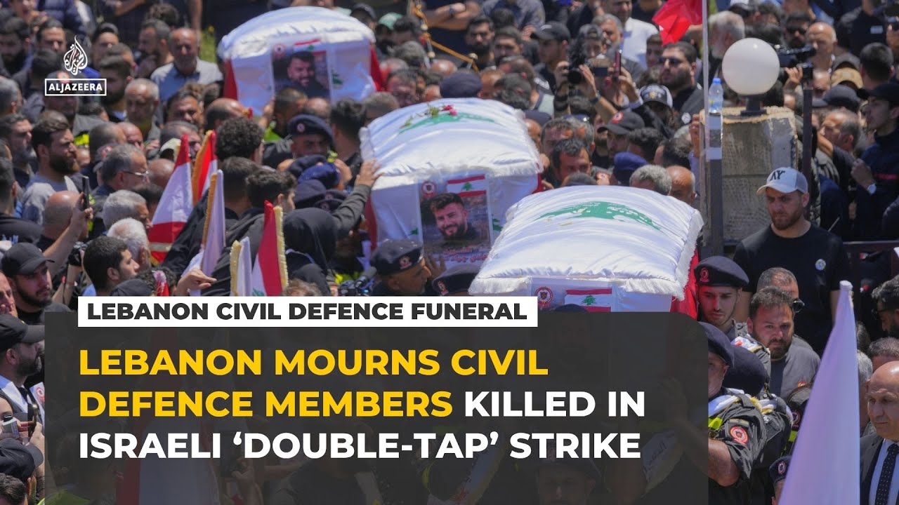 Lebanon Civil Defence members killed in Israeli &lsquo;double-tap&rsquo; strike laid to rest in Tyre