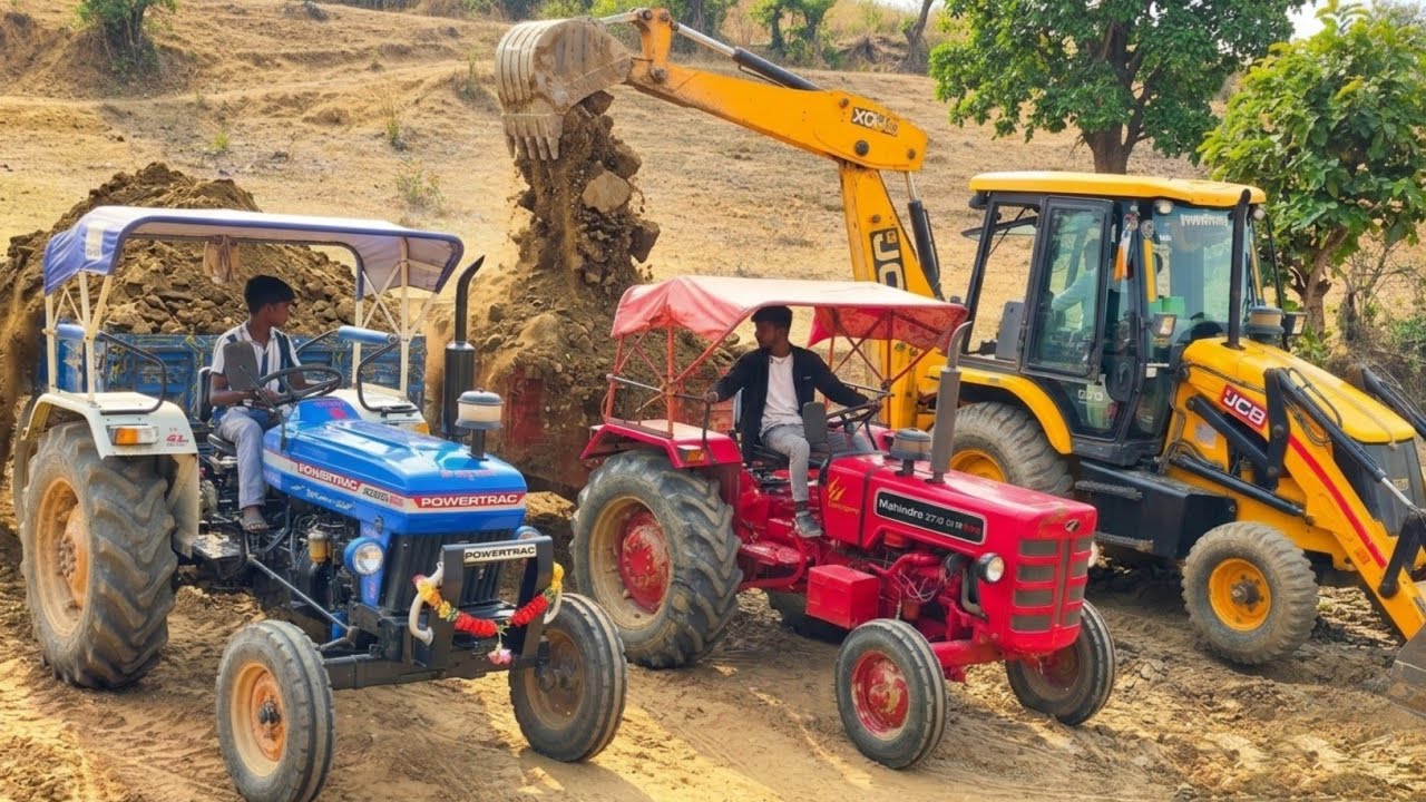 Too Much Mud!! JCB 3DX Overloading Mahindra 275 & Powertrac Tractor 😱 Tractor Power Test