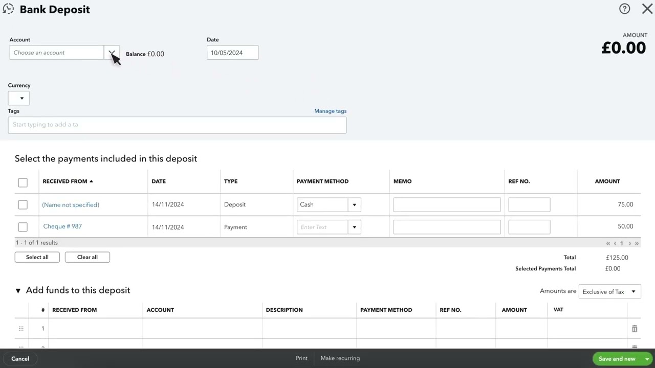 How to record a bank deposit in QuickBooks Online