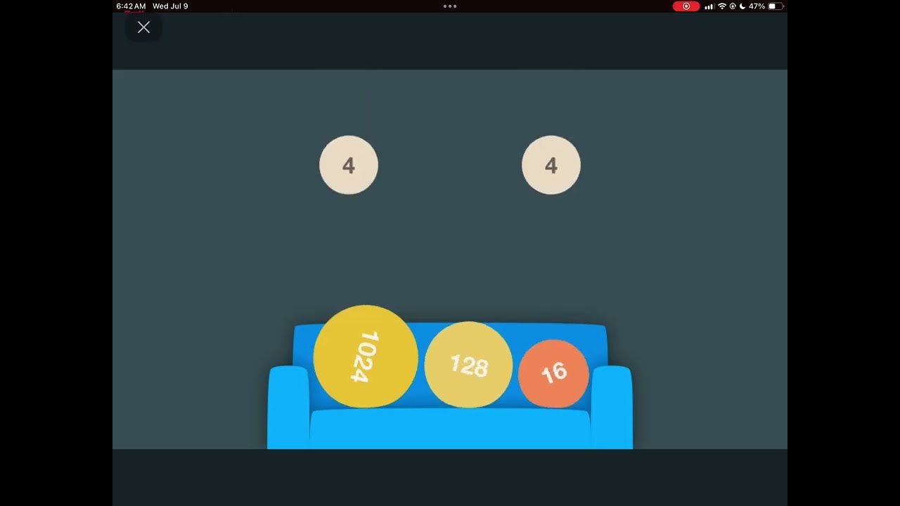 A 2048 ball on a couch