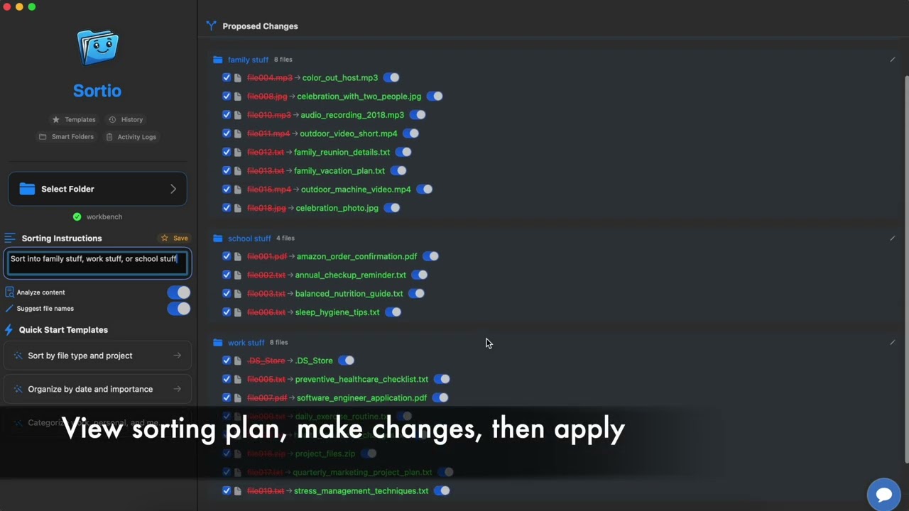 Rename your files with Sortio