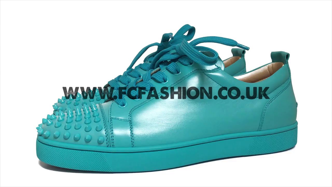 Christian Louboutin Mens Sneakers - Pacific Blue Louis Junior Spikes Flat Calf