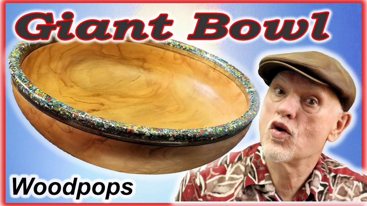 Woodturning Art A Big Bowl with Crushed Stone Inlay Rim