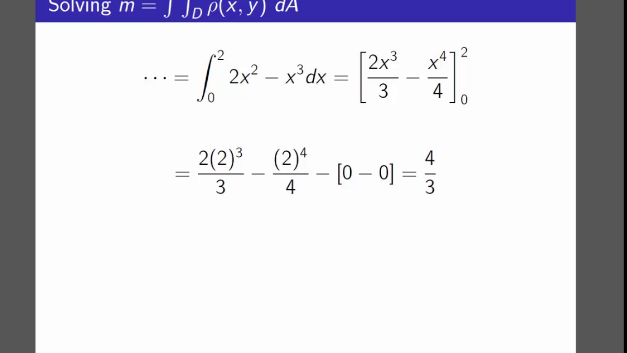 Double Integrals Finding Mass and Center of Mass