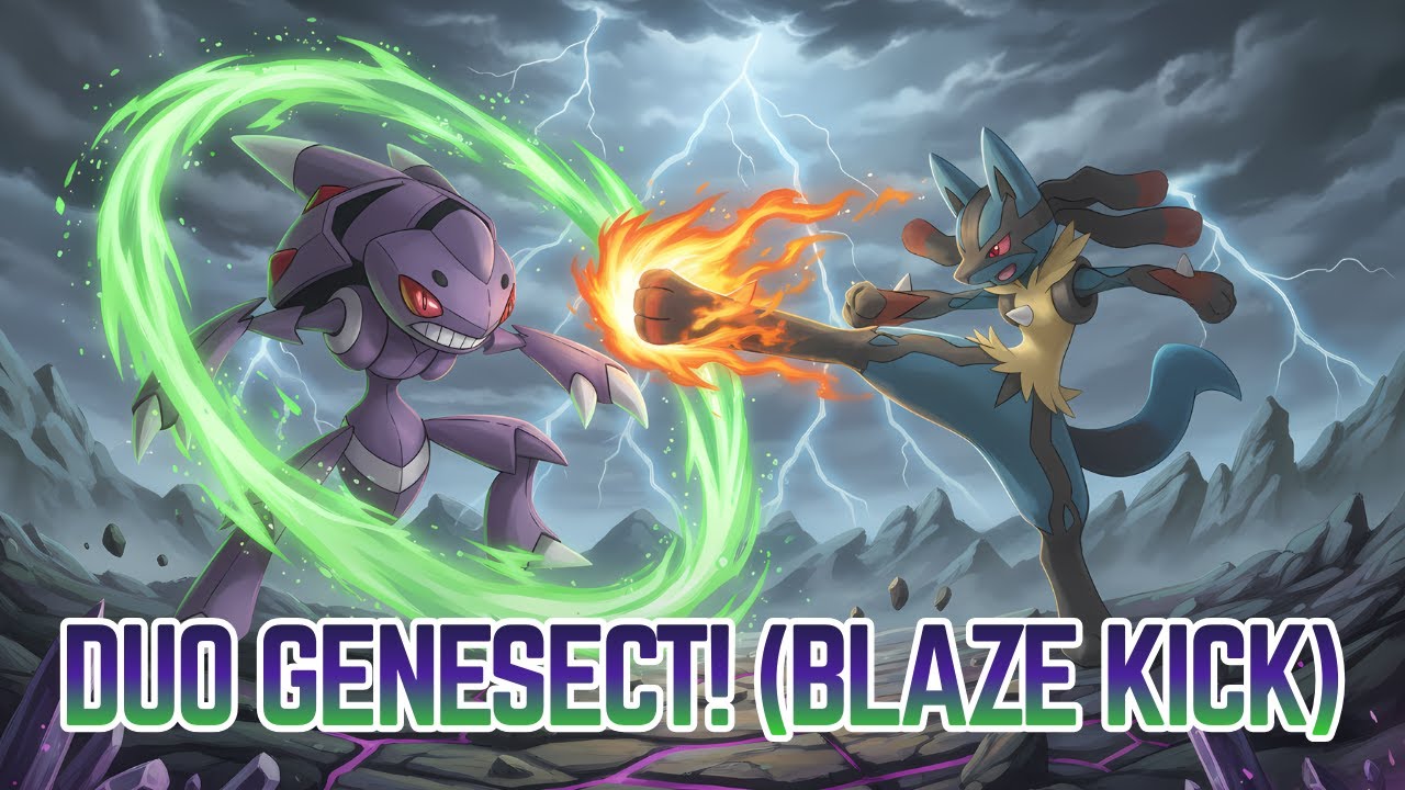 DUO! Genesect DEFEAT by Mega Lucario Blazing Kick!