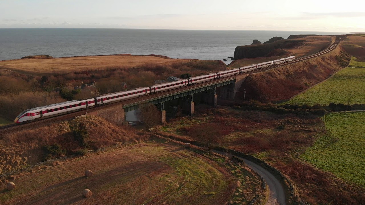 LNER Class 800 Azuma at Muchalls (DJI Mavic Air drone video) 4K