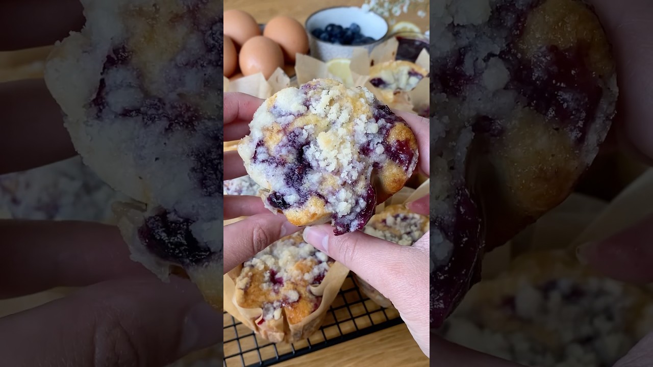 Blueberry Lemon Muffins 🫐 #baking #fallbaking #bake #muffins #recipe #bakery #blueberrymuffins