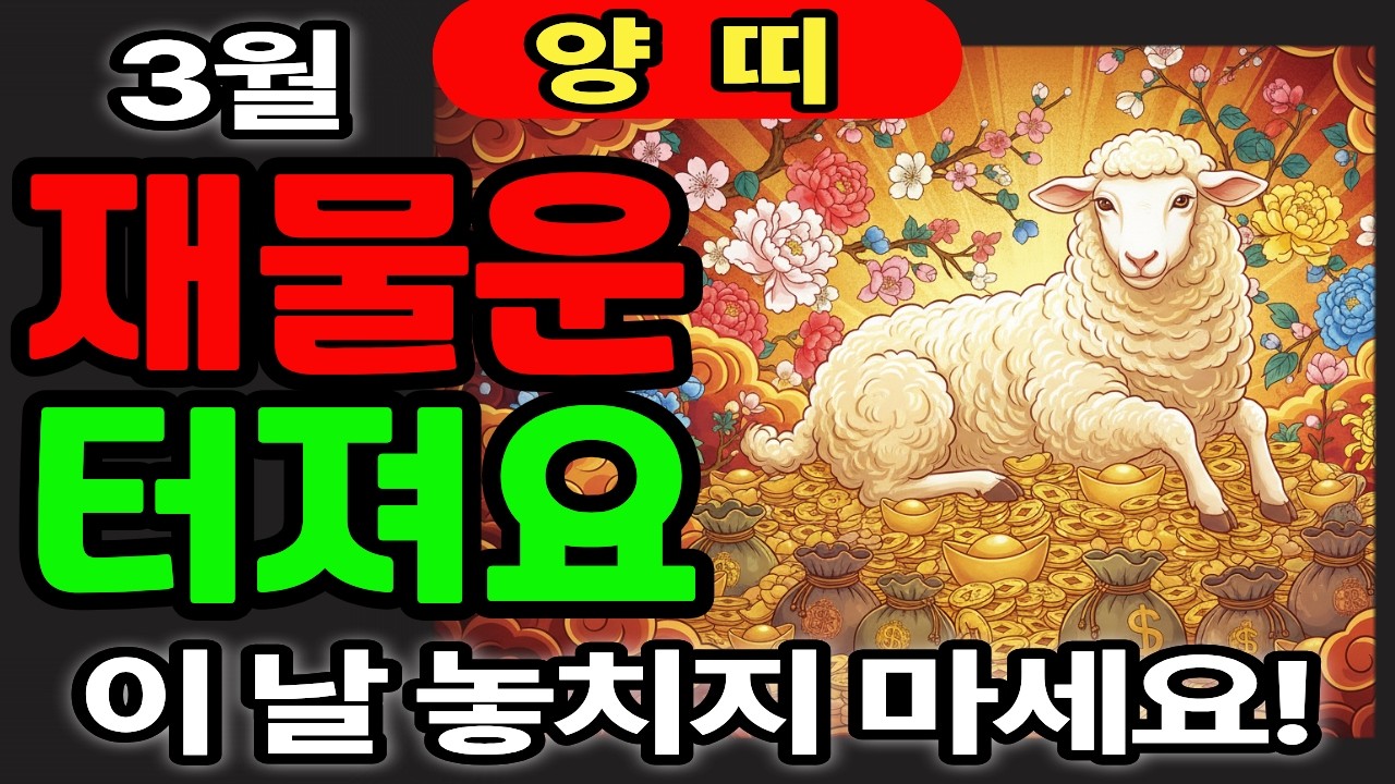 양띠 3월 운세 ㅣ 재물운 폭발ㅣ이달만큼은 절대 놓치지 마세요