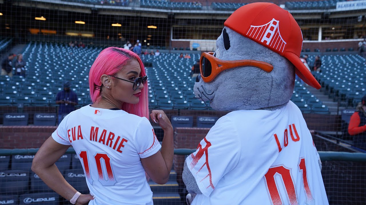 Eva Marie throws out the first pitch at a San Francisco Giants game
