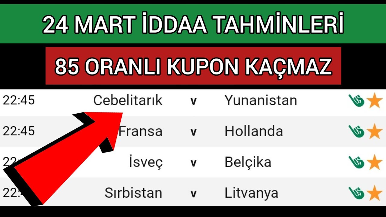 24 MART İDDAA TAHMİNLERİ