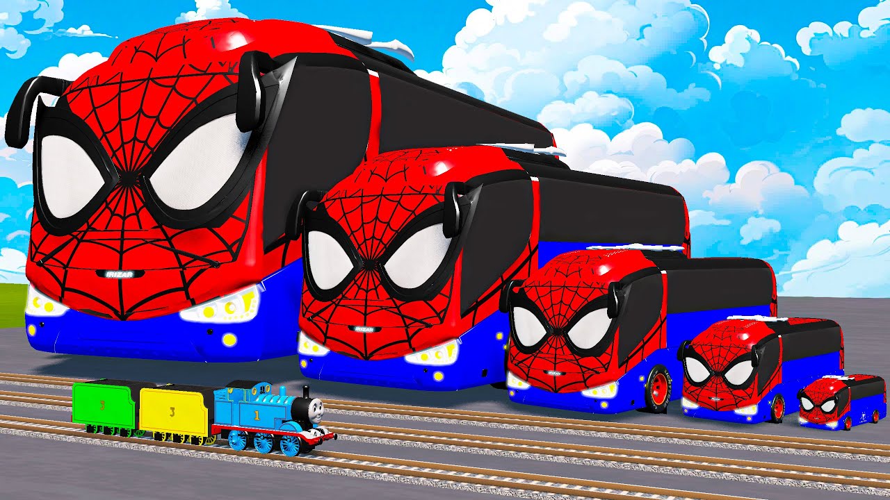 Big & Small Bus Spiderman vs Train Thomas | BeamNG.Drive