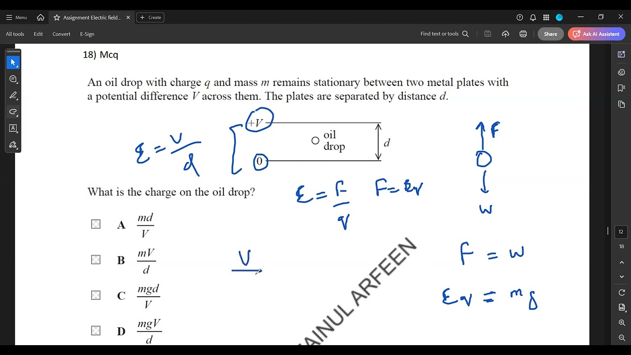 Electric Field A Levels Physics MCQs